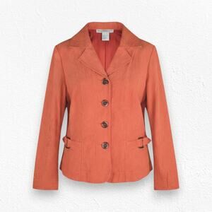90s Vintage Pumpkin Orange Faux Suede Buckle Retro Blazer Jacket Size Small